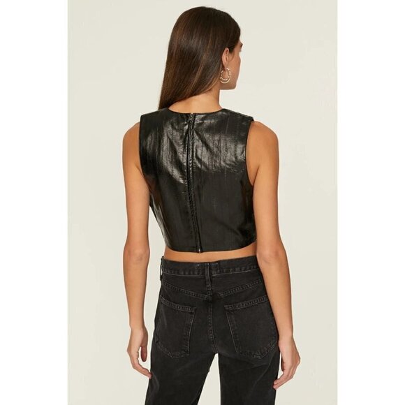 Good American Better Than Leather Faux Leather Top Black Womens Size 0 XS - Picture 3 of 11